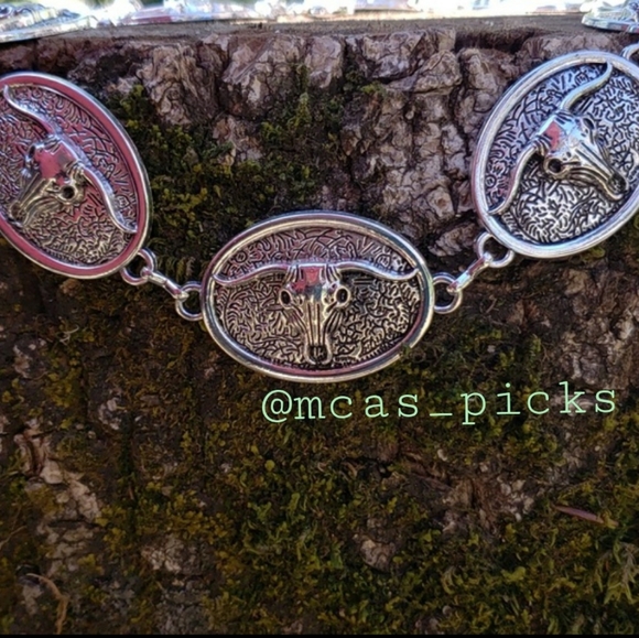 Bull Concho Belt Chain Belt Western Belt Cowgirl Belt Rodeo Belt Steer Belt - Picture 4 of 16